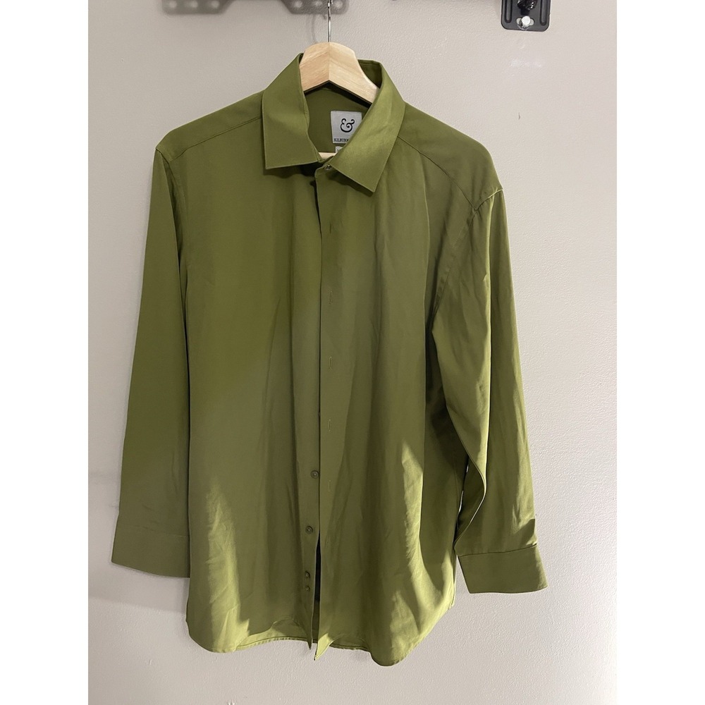 Kilburne‎ & Finch Men's Shirt Green Olive Size 16 (32x 33) Button Up Long Sleeve
